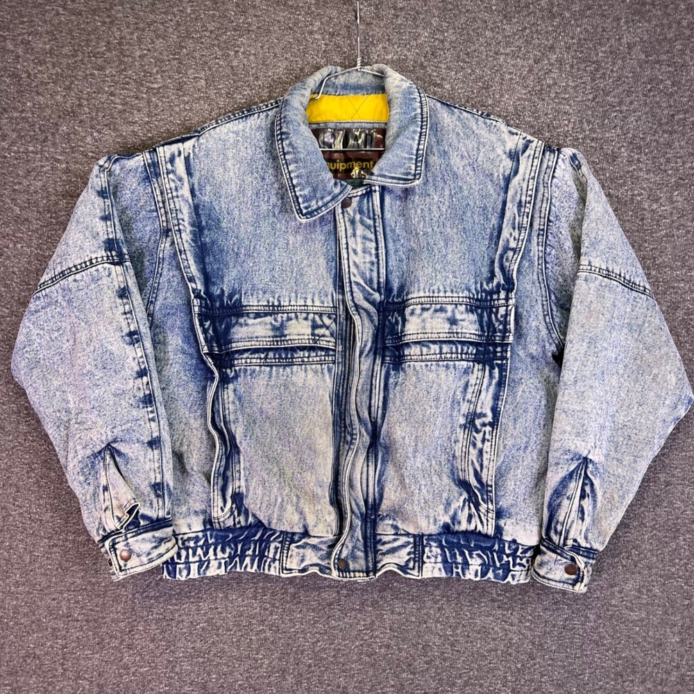 Urban Equipment Denim Bomber Jacket Mens XL Acid Wash‎ VTG 90s Quilted Insulated